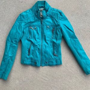 Teal leather moto jacket